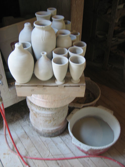 Waiting to be loaded in the Kiln